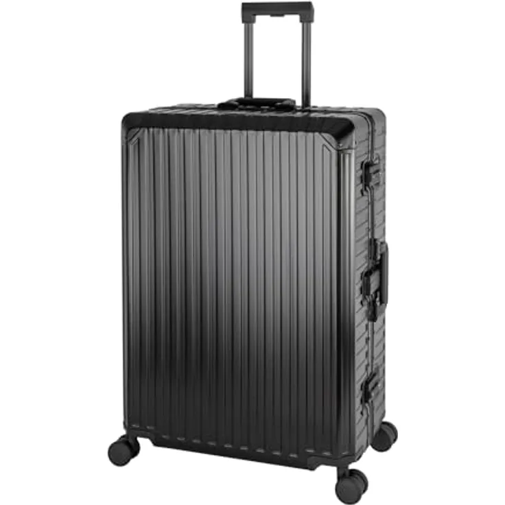 Travelhouse Tokyo Alu Reisekoffer Schwarz XL-78cm Hartschalenkoffer mit 2X TSA Zahlenschloss 360° Rollen Vol. 110L