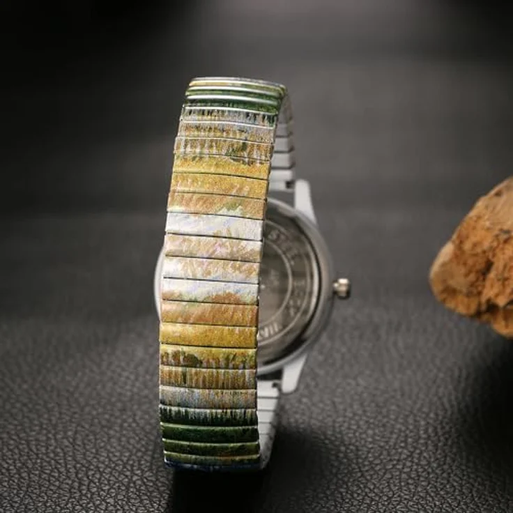 JewelryWe Damenuhr Boho Elastische Armbanduhr, Van Gogh Die Ernte Kunstmotiv, Edelstahl Stretcharmband, große Ziffern, Analog Quarz Uhr für Senioren – Bild 5