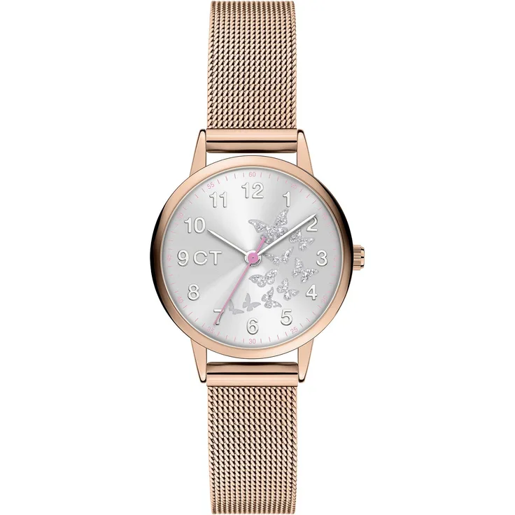 COOL TIME Quarzuhr Metall, Kinderuhr mit Mesharmband, Schmetterlings-Motiv, schadstoffgeprüft