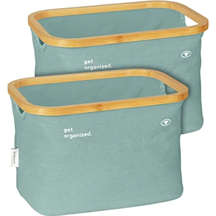 TOM TAILOR Aufbewahrungskorb, 2er Set, praktischer Organizer mit Bambusrahmen, Moderne Aufbewahrungsbox für Kinder- und Badezimmer, dekorativer Korb, 20 l, Sage