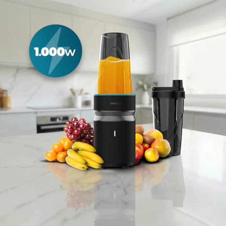 Cecotec Personal Blender PowerTitanium 1000 Push2Go, 1000 W, 6-flügelige Edelstahlklinge, 2 Becher à 700 ml mit Deckeln – Bild 2