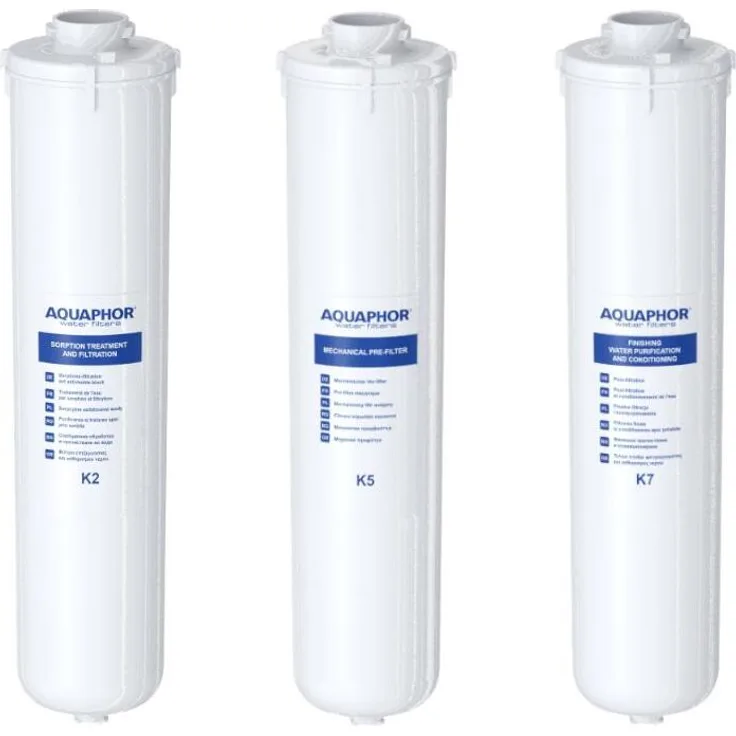 Aquaphor Crystal A Wasserfilter Set K2 - K5 - K7, Keimsperre gegen Bakterien, aktives Chlor, Schwermetalle, Pharmazeutika, Medikamente und Mikroplastik