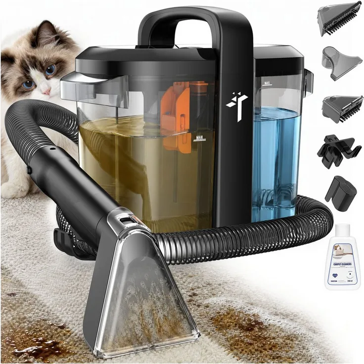 Teendow Wasch-Sauger C2, beutelloses Teppichreinigungsgerät mit 600 W, Doppeltanksystem, Tierhaarentfernung und waschbarem Filter