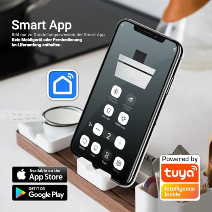 KKT KOLBE AURORA6005SW Dunstabzugshaube, 60 cm, A+++ Energieeffizienz, 782 cbm/h, Umluft/Abluft, Schwarz Weiß Glas, Nachlaufautomatik, Smart WiFi App, SensorTouch, RGBW LED-Beleuchtung – Bild 3