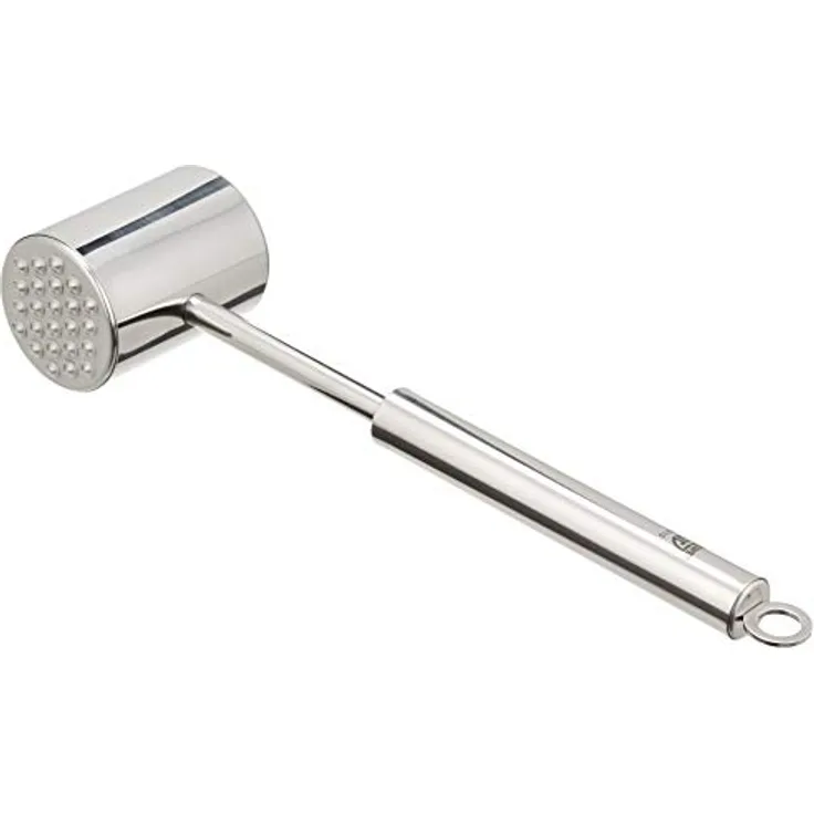 GRÄWE Fleischhammer aus Edelstahl, doppelseitig, Fleischklopfer mit Zwei Bearbeitungsflächen inkl. glatter und genoppter Fläche, 28 cm