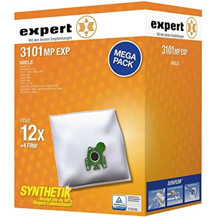 AEG Expert 3101 MP EXP Staubbeutel Megapack, 12 Beutel + 4 Filter für Miele Staubsauger