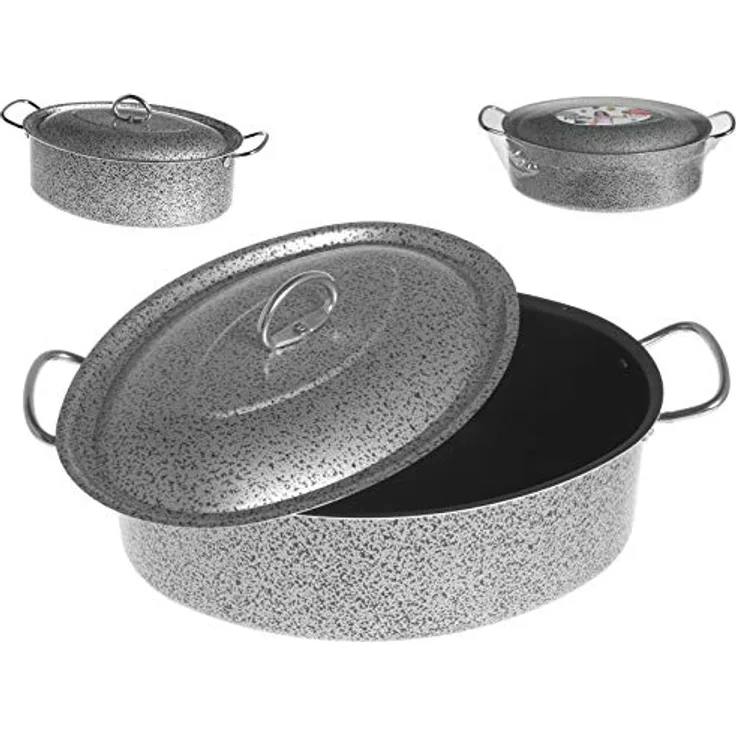 Home Salt Peper Antihaft-Oval-Bräter mit Deckel cm 32 Kochtopf, Silber, Multicolor, 40.5x23x17 cm