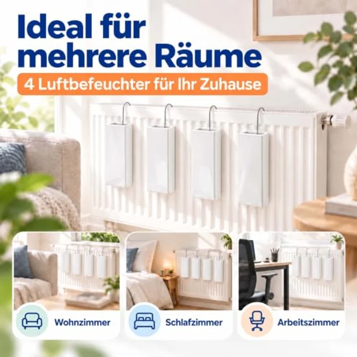 Relaxdays Luftbefeuchter Heizung, 4er Set, passiver Wasserverdunster aus Keramik in Weiß mit Metallhaken und 400 ml Fassungsvermögen – Bild 6