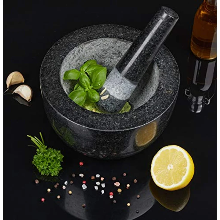 Relaxdays Mörser Granit Schwarz Höhe 12 cm rund – Bild 3