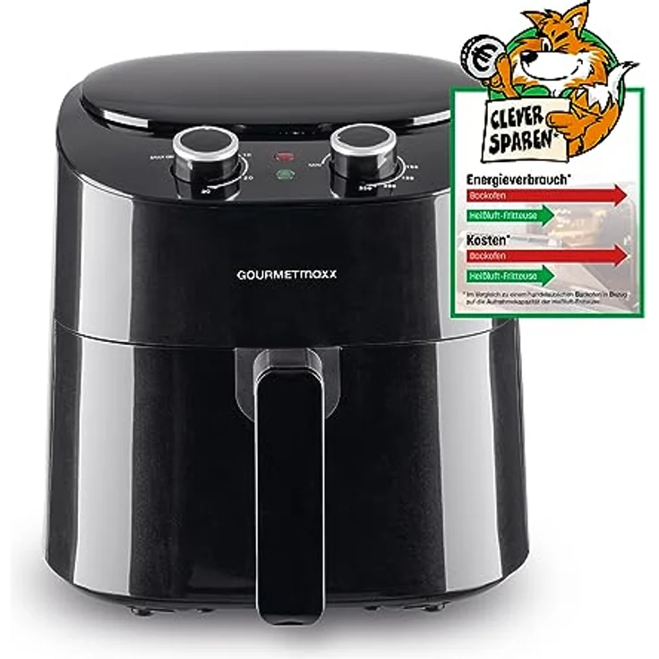 GOURMETmaxx Heißluftfritteuse 4,5L | Airfryer mit 8 Programmen, ideal zum besonders fettarmen Garen, Grillen oder Backen ohne Öl | Mit LCD-Display, Timer- & Stay-On-Funktion | 1400W [Schwarz] – Bild 1