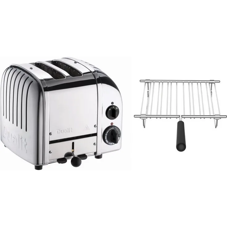 Dualit Classic Toaster Dualit Paket 1, 2er Toaster mit Brötchenaufsatz, patentiertes ProHeat© Heizelement, Warmhaltefunktion, manueller Auswurfhebel