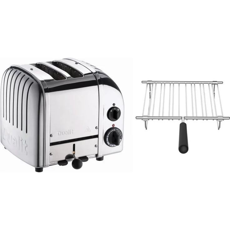 Dualit Classic Toaster Dualit Paket 1, 2er Toaster mit Brötchenaufsatz, patentiertes ProHeat© Heizelement, Warmhaltefunktion, manueller Auswurfhebel