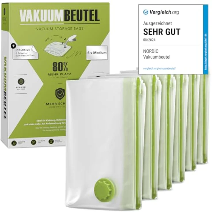 NORDIC® Vakuumbeutel Größe M (70x50cm), 6er Set, BPA-frei, wiederverwendbar, platzsparende Aufbewahrung für Kleidung und Kissen – Bild 1