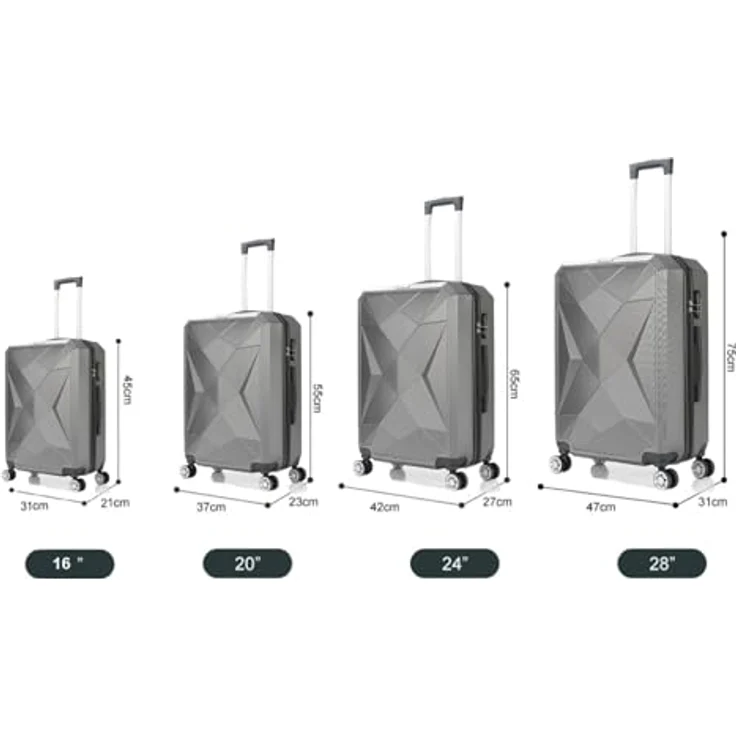 COFI 1453 4 tlg Reisekoffer Hartschale Trolley Set Handgepäck Gepäck Grau – Bild 2