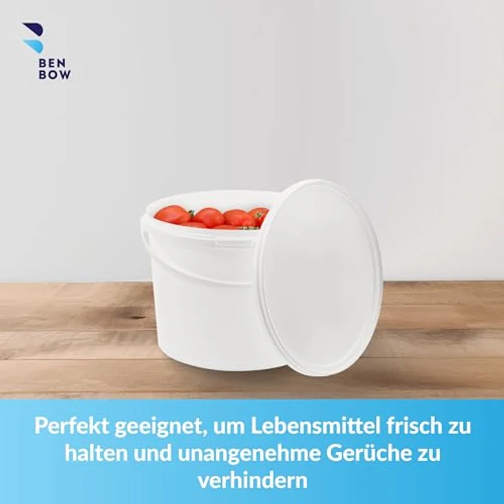 BenBow Eimer mit Deckel 10l, lebensmittelecht, luftdicht, stabil, auslaufsicher, geruchsneutral, weiß – Bild 3