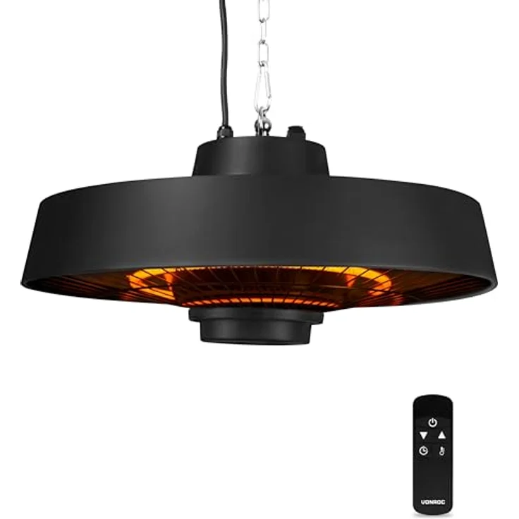 VONROC Infrarot Heizstrahler hängend, Deckenheizstrahler für Terrasse mit 2000 W, Fernbedienung und LCD-Display – Bild 2
