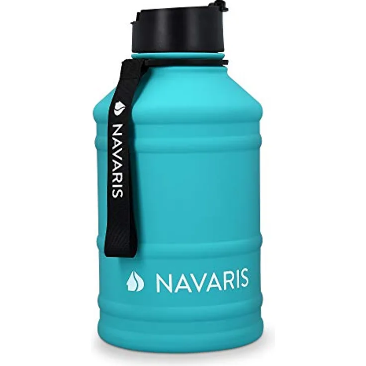 Navaris Trinkflasche 2,2L XXL Gym Bottle, robuste Edelstahl Wasserflasche für Fitness und Sport, leicht transportierbar