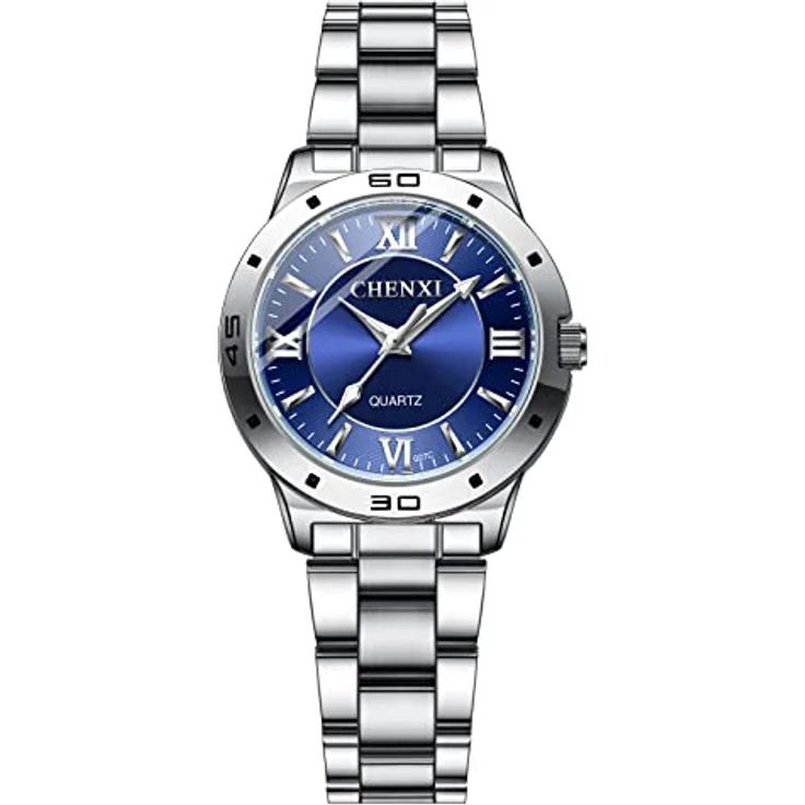 JewelryWe Damen Analog Quarz Uhr, 30M wasserdicht mit römischen Ziffern, Edelstahlarmband und leuchtenden Zeigern, Blau – Bild 1