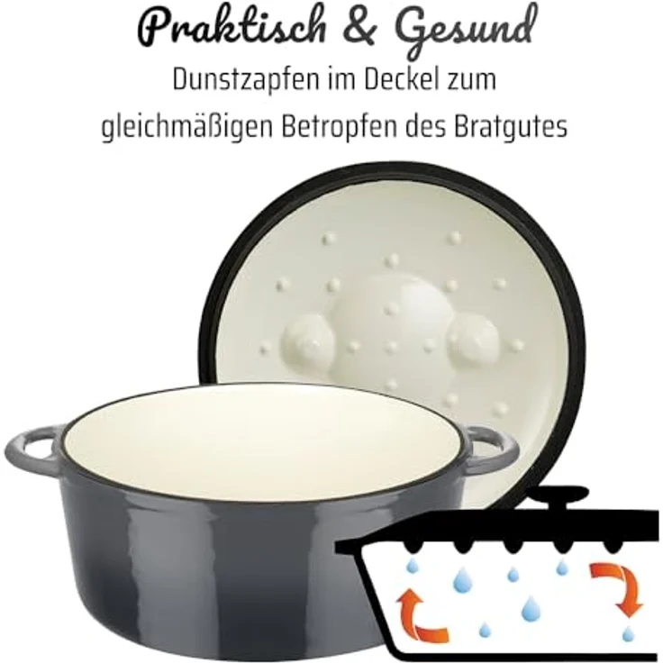 GSW Grey Shadow Kochtopf mit Deckel, Gusseisen, grau/creme, ⌀24 cm, für alle Herdarten, backofengeeignet bis 240° – Bild 5
