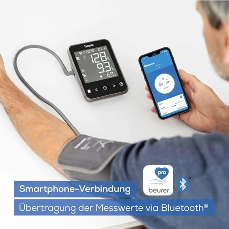 Beurer BM 64 Oberarm-Blutdruckmessgerät, Erkennung von Vorhofflimmern (AFib) zur Schlaganfallprävention, App-Anbindung, patentierter Ruheindikator, Manschette für Oberarme von 22-42 cm, Medizinprodukt – Bild 4