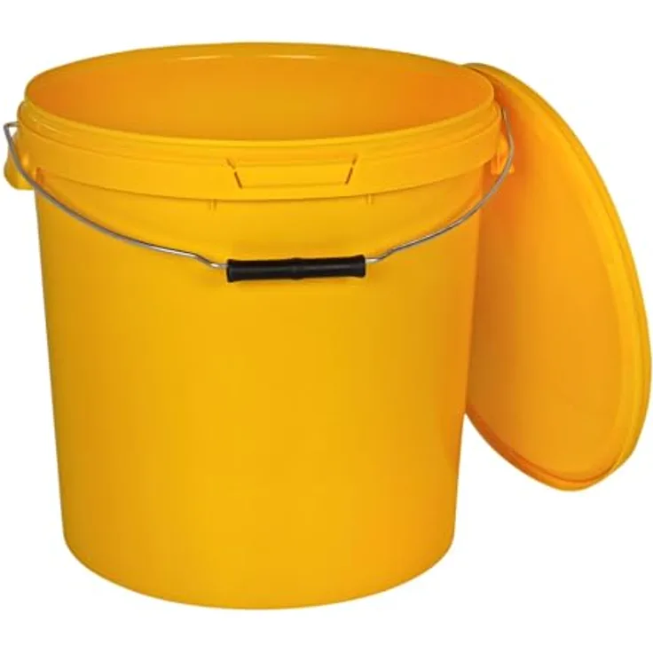 BenBow Eimer mit Deckel 30l gelb 20x 30 Liter - lebensmittelecht stabil luftdicht auslaufsicher geruchsneutral - Kunststoffbehälter mit Metalgriff