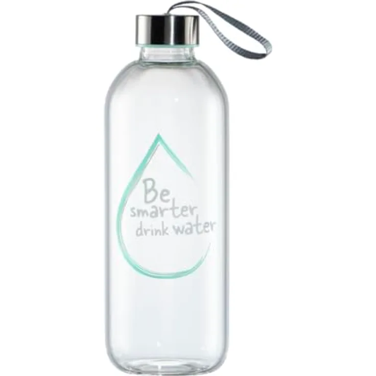 Xavax Trinkflasche 1 l, auslaufsichere Glasflasche für Kohlensäure, heiß und kalt, mit Handschlaufe, in Pastellfarbe