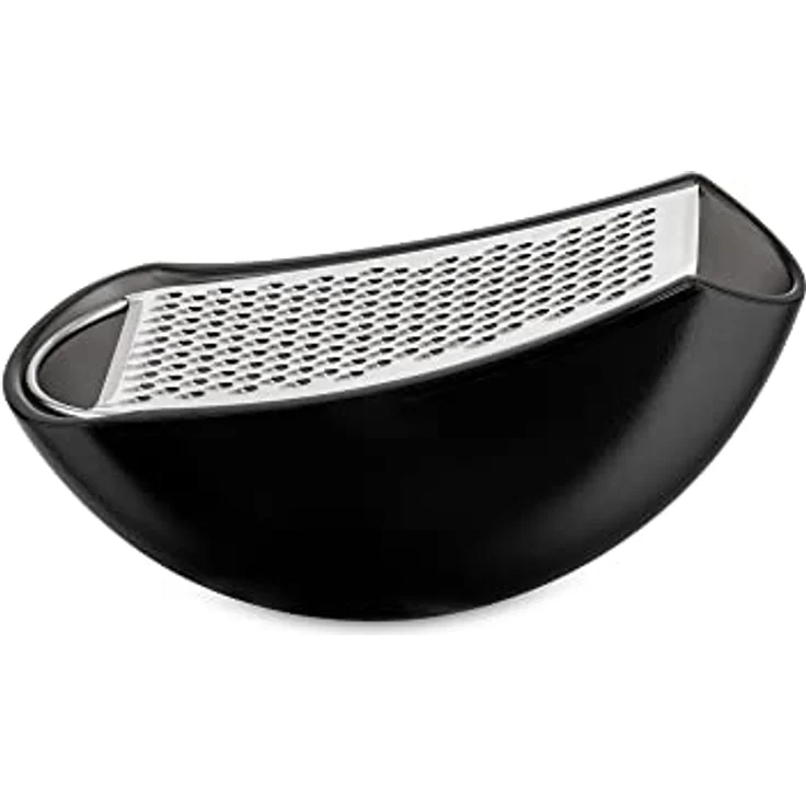 Alessi ''Parmenide'', Reibe mit Käsedose aus thermoplastischem Harz schwarz, und Reibe aus Edelstahl glänzend poliert – Bild 2