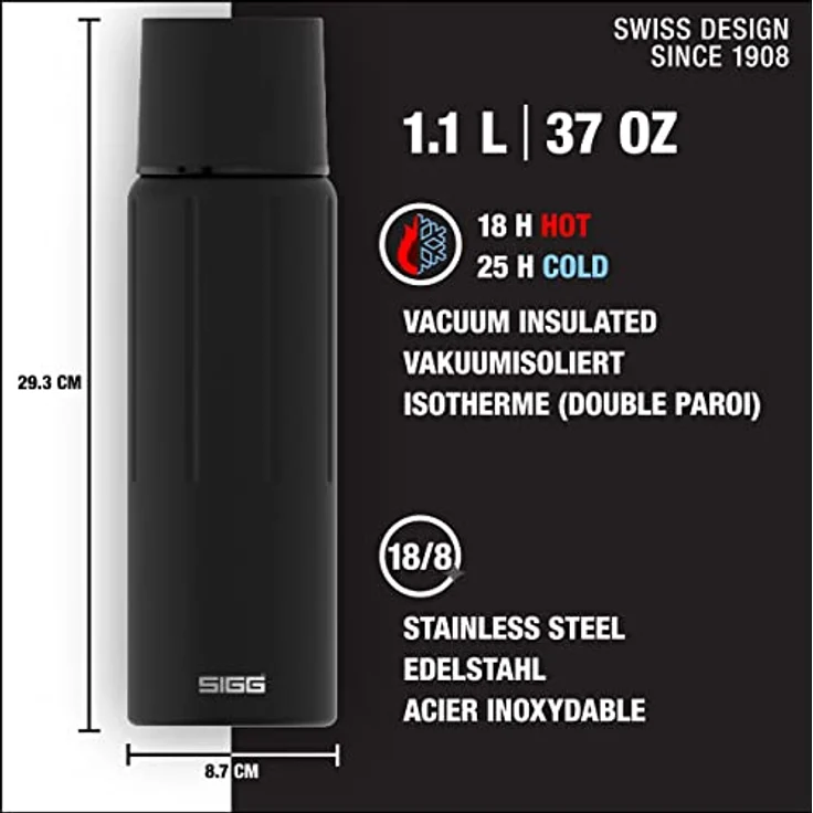 SIGG Thermo Trinkflasche Gemstone IBT Obsidian Schwarz 1,1L Edelstahl Drehverschluss auslaufsicher – Bild 2