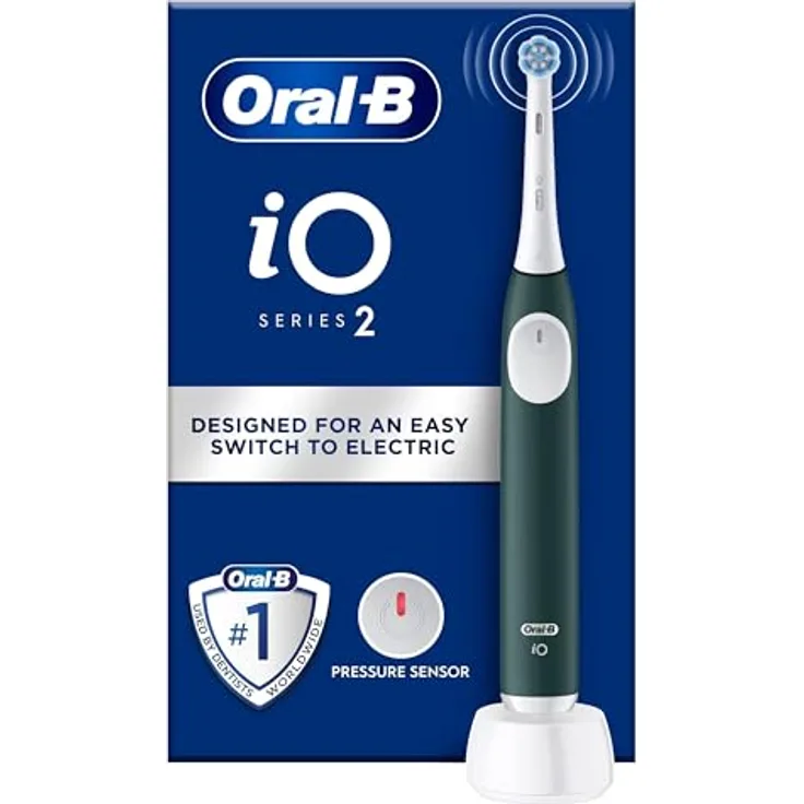 Braun Oral-B iO 2 Elektrische Zahnbürste, Grün, mit 1 Ersatzkopf, Micro-Vibration und Drucksensor
