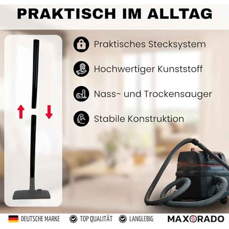 Maxorado Staubsaugerrohr 35mm, 2x Verlängerungsrohr aus Kunststoff für Lidl Parkside und Masko Nass- und Trockensauger, Ø 35mm, 1m Gesamtlänge – Bild 2