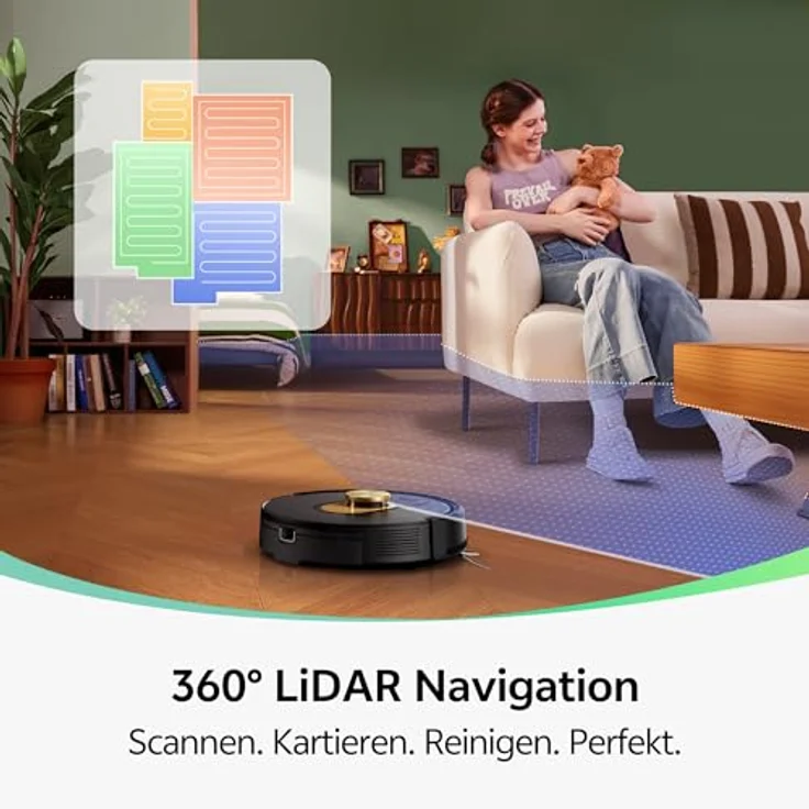 Vexilar W9 Staubsauger Roboter mit Wischfunktion, 8000Pa LiDAR Navigation, 3-in-1, 150 Min Laufzeit, 15 No-Go Zonen, APP Steuerung, ideal für Tierhaare und Teppich – Bild 2