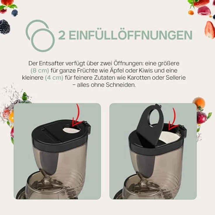 4Swiss Slow Juicer BM105, Entsafter in Silber mit 40 U/Min, Ultem-Schnecke, XXL-Einfüllschacht, leise, BPA-frei – Bild 8