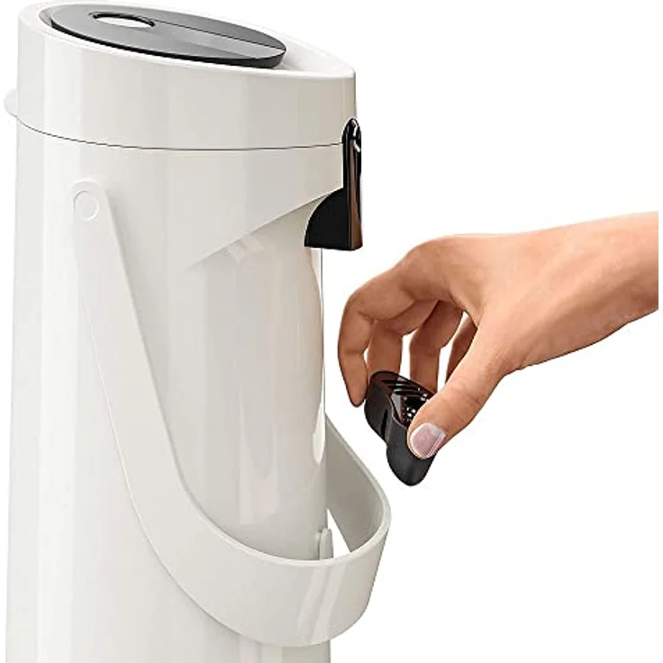 Emsa 515707 Ponza Pump-Isolierkanne, Thermosflasche, 1,9l Füllvolumen, Isolierbecher, Druckhebel, abnehmbare Tropfschale, weiß – Bild 5