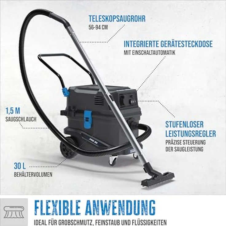 Güde Pro 30 17022, Nass-Trockensauger mit 1800 W, 30 l Behältervolumen und HEPA-Filter, Schwarz – Bild 2