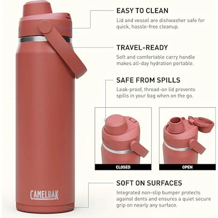 CamelBak Thrive Chug Wasserflasche, isolierter Edelstahl, 750 ml, auslaufsicher, schweißfest, Sierra Red – Bild 3