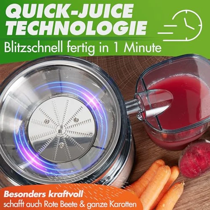 Nutrilovers QUICK-JUICER MAX, Zentrifugal-Entsafter mit 800 W, XXL-Einwurf, Edelstahlgehäuse, inklusive Reinigungsbürste und Rezeptbuch – Bild 5