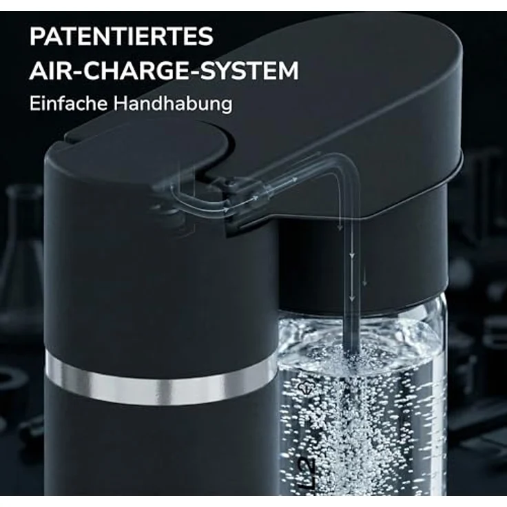 Nutrilovers NUTRI-STREAM Wassersprudler, Edelstahl Schwarz, patentiertes Air-Charge-System, BPA-freie 1L Flasche, individuell einstellbare Sprudelstärke – Bild 5