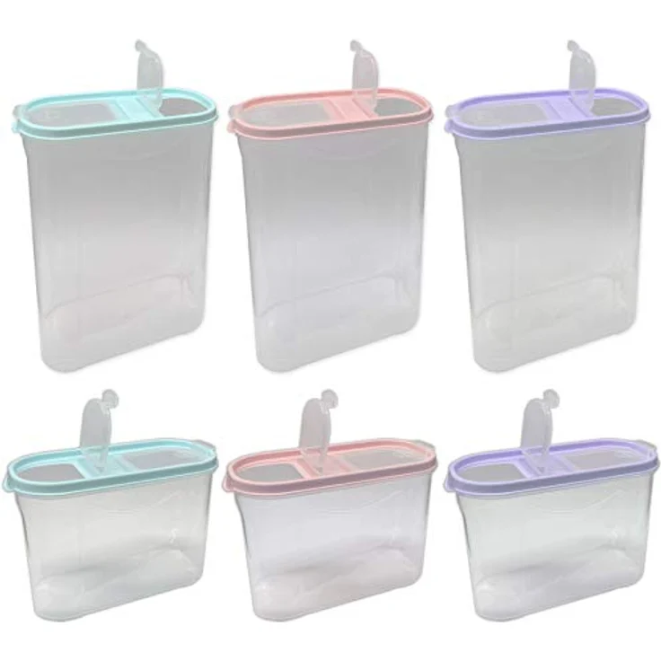 HAC24 6er Set Schüttdose Vorratsdose, Transparent mit hellblauen, rosa und flieder Deckel, Je 3x 1,4 Liter & 3x 2,8 Liter, Spülmaschinengeeignet und Lebensmittelecht – Bild 1