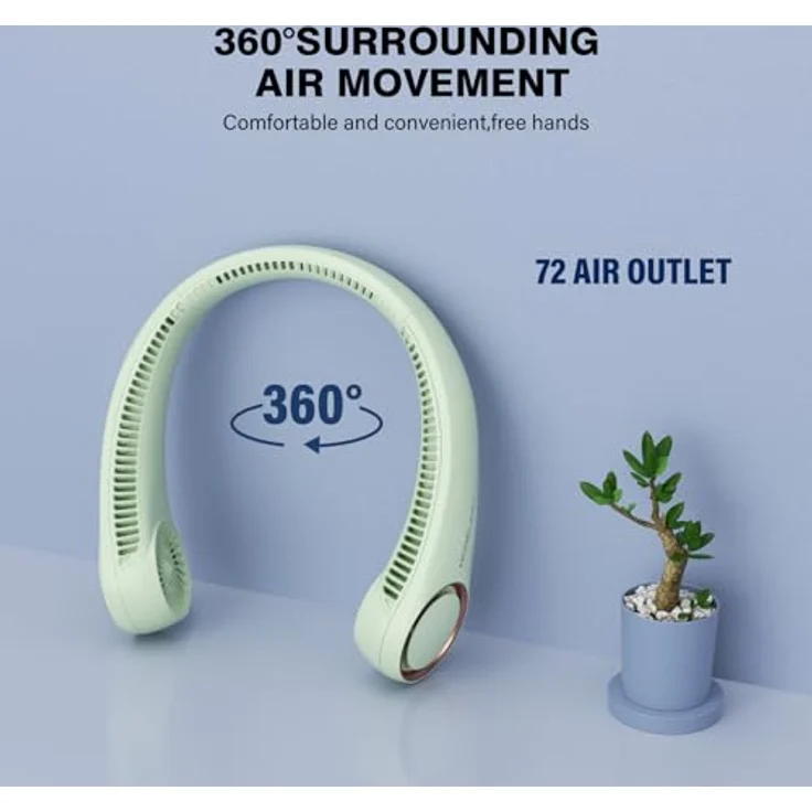 Morelax Tragbarer Nackenventilator, flügelloses Design mit 360°-Luftstrom, 3 Geschwindigkeitsstufen, leiser Betrieb, Grün – Bild 2