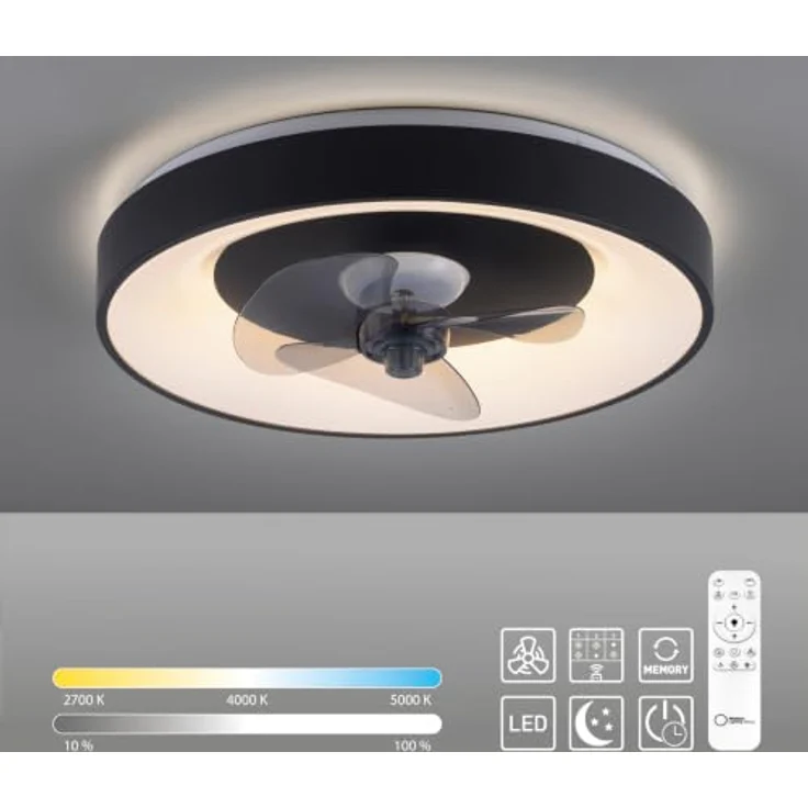 Just Light Venika LED Deckenlampe mit Deckenventilator, Fernbedienung, warmweiß-kaltweiß, schwarz, Timer und Memoryfunktion – Bild 8