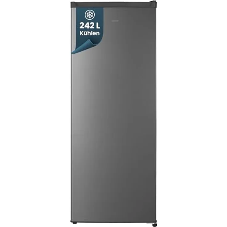 homeX CS2422E-S Kühlschrank ohne Gefrierfach, 242 Liter, freistehend, silber, 143 cm hoch, leise 37 dB, mechanische Temperaturregelung, 5 verstellbare Ablagen