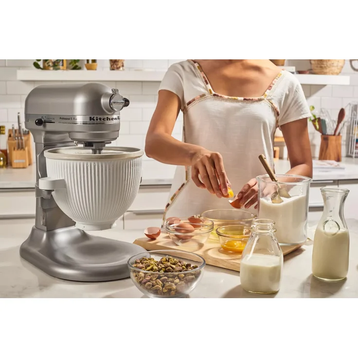 KitchenAid 5KSMICM Speiseeismaschinen-Aufsatz, neue Ausführung 2022, 1,9 Liter, inkl. Rührarm und Antriebsadapter, weiß – Bild 5