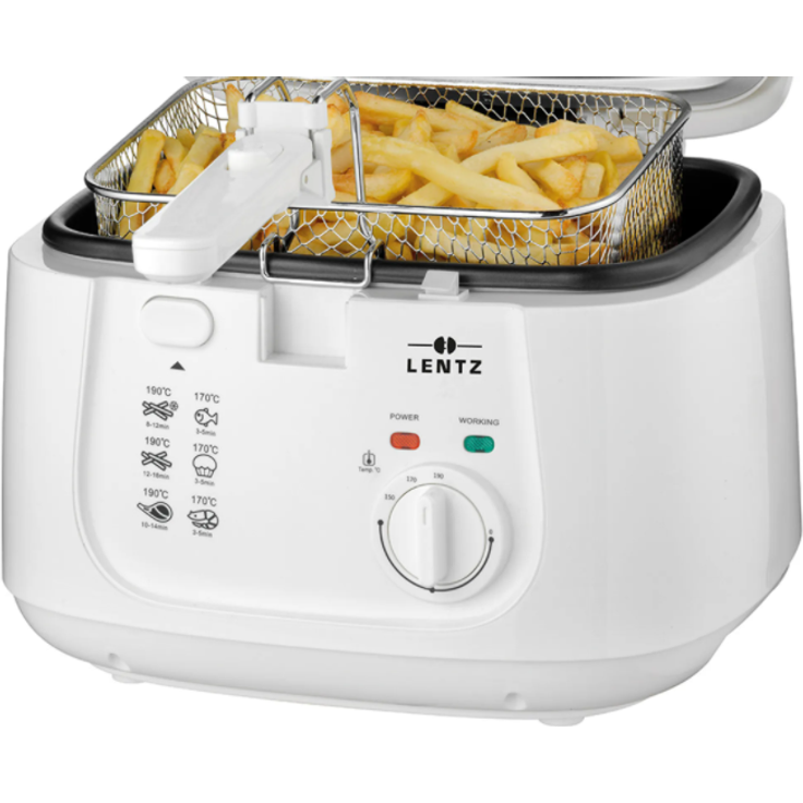 Lentz 20432 Fritteuse, 2,5 Liter, 1800 Watt, Standgerät, Deckel mit Sichtfenster, Kunststoff, weiß – Bild 3