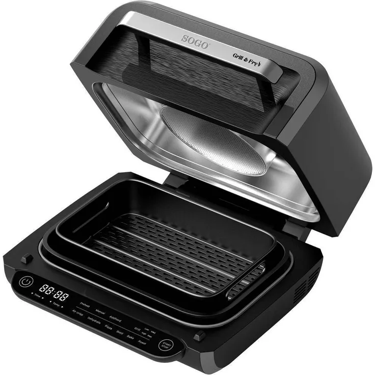 SOGO Human Technology FRE-SS-10130 2in1 Heißluftfritteuse und Tischgrill, 1700W, max Überhitzungsschutz, Timerfunktion, stufenloser Temperaturregler, schwarz