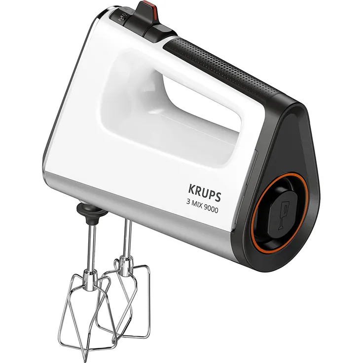 Krups GN912111 3 Mix 9000 Handmixer, 750 Watt, stufenlos regelbar, Turbotaste, Auswurffunktion, inkl. Schneebesen, Knethaken, Pürierstab-Aufsatz, Messbecher, weiß, silber – Bild 4
