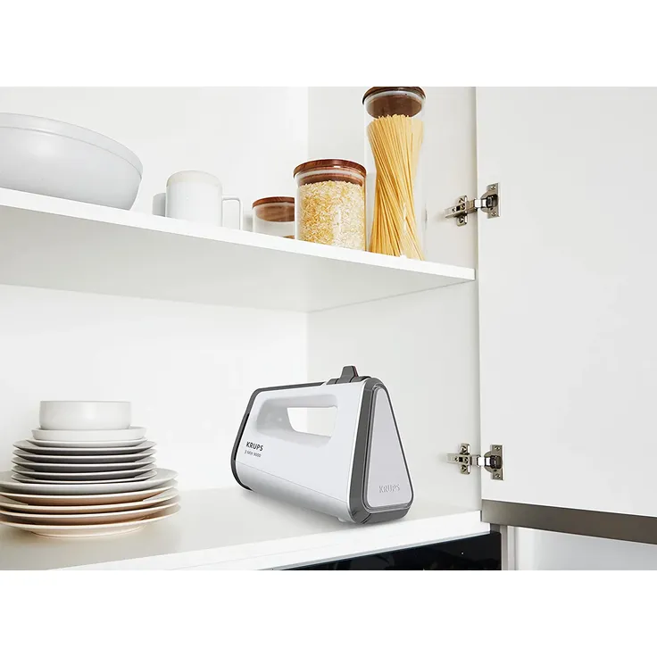 Krups GN912111 3 Mix 9000 Handmixer, 750 Watt, stufenlos regelbar, Turbotaste, Auswurffunktion, inkl. Schneebesen, Knethaken, Pürierstab-Aufsatz, Messbecher, weiß, silber – Bild 8