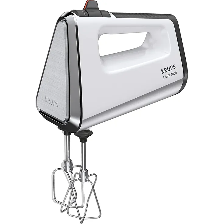 Krups GN912111 3 Mix 9000 Handmixer, 750 Watt, stufenlos regelbar, Turbotaste, Auswurffunktion, inkl. Schneebesen, Knethaken, Pürierstab-Aufsatz, Messbecher, weiß, silber – Bild 2