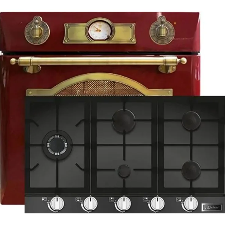 Kaiser Herdset - Elektro Einbau Backofen EH 6355 RotEm 67L + KCG 9387 Turbo Gaskochfeld 86 cm