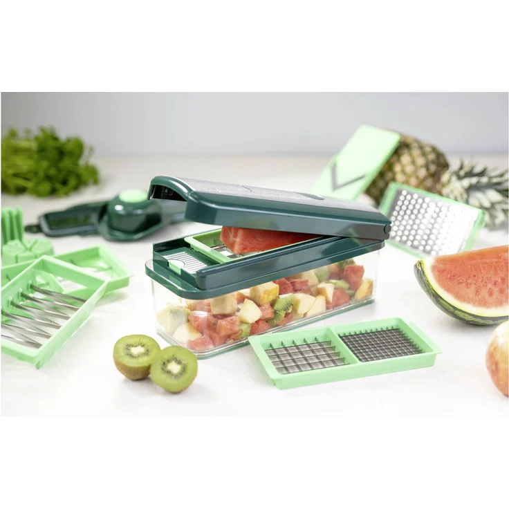Genius Nicer Dicer Exklusive 15-teiliges Set, Küchenreibe, Gemüsehobel, grün – Bild 2