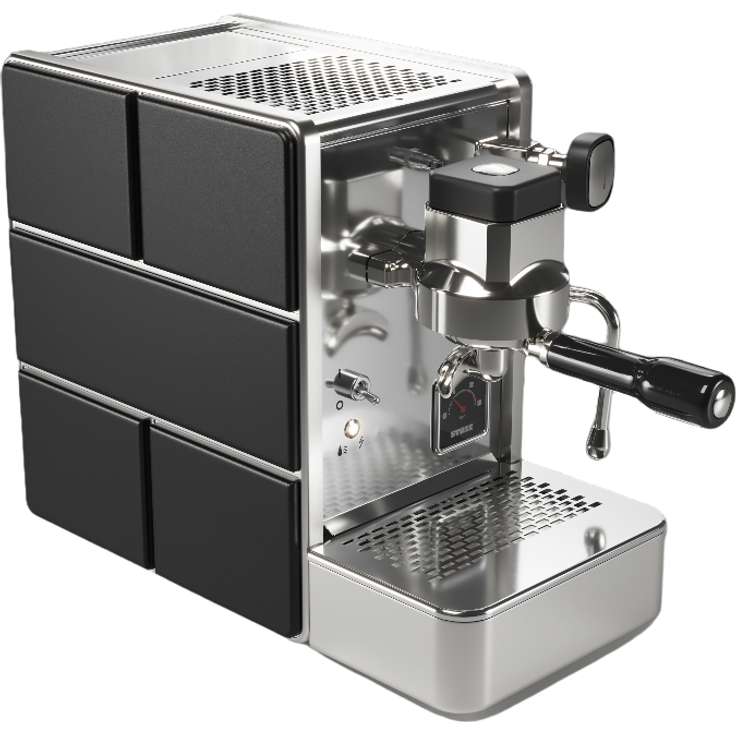 Stone Mine Siebträger Espressomaschine satin silber schwarz